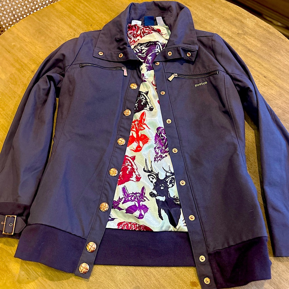 RARE Reebok Sample Utility Jacket w Colorful Lining & Rose Gold Fastenings. Sz M